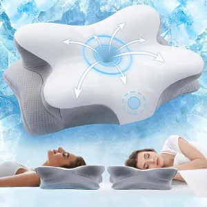 Cervical Neck Pillow for Pain Relief Sleeping, Neck Support Pillows for Sleeping with Cooling Pillowcase, Ergonomic Memory Foam Pillows, Contour Orthopedic Pillow for Side Back Stomach Sleeper