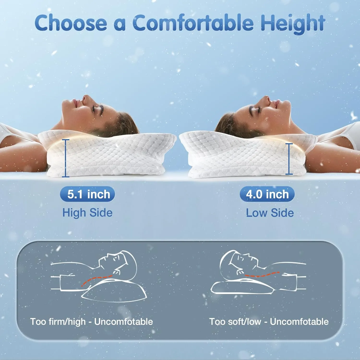 Cervical Neck Pillow for Pain Relief Sleeping, Neck Support Pillows for Sleeping with Cooling Pillowcase, Ergonomic Memory Foam Pillows, Contour Orthopedic Pillow for Side Back Stomach Sleeper