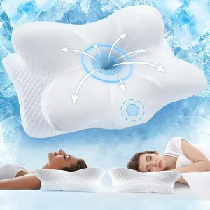 Cervical Neck Pillow for Pain Relief Sleeping, Neck Support Pillows for Sleeping with Cooling Pillowcase, Ergonomic Memory Foam Pillows, Contour Orthopedic Pillow for Side Back Stomach Sleeper