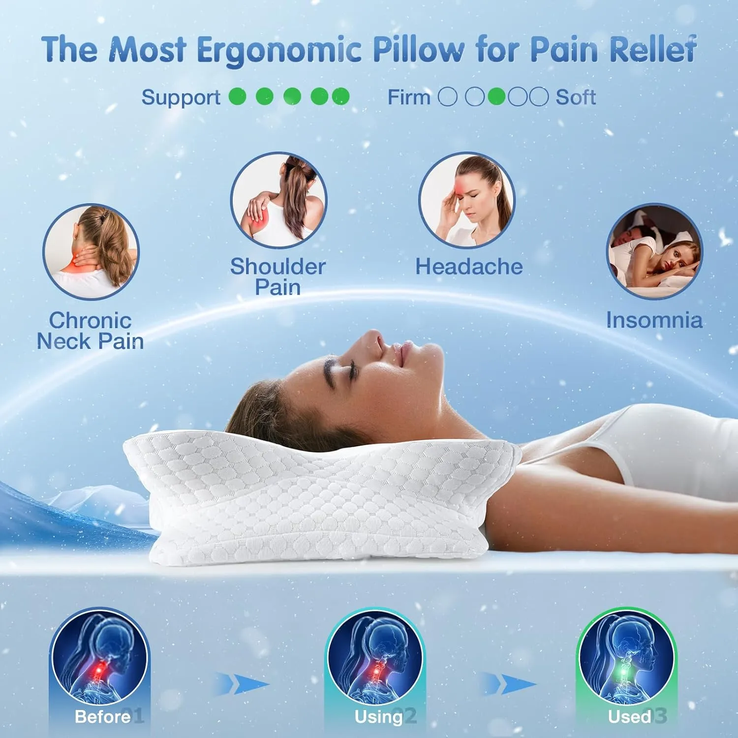 Cervical Neck Pillow for Pain Relief Sleeping, Neck Support Pillows for Sleeping with Cooling Pillowcase, Ergonomic Memory Foam Pillows, Contour Orthopedic Pillow for Side Back Stomach Sleeper