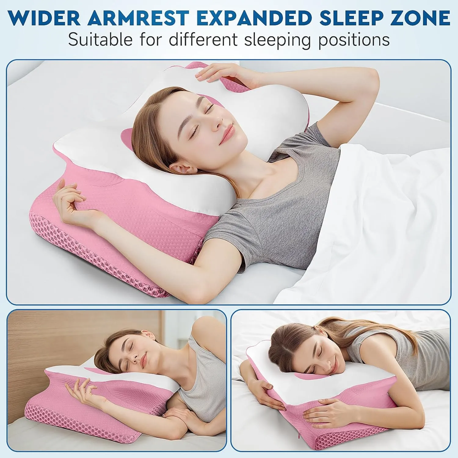 Cervical Neck Pillow, Memory Foam Neck Support Pillows for Sleeping, Shoulder Pillow for Side Sleepers, Back Stomach Sleepers, CertiPUR-US Certified, Queen Size, Pink