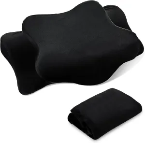 Cervical Neck Pillowcase (Only Pillowcase) with Zipper Ergonomic Pillow Cover Contour Pillow Cover Fuzzy Cases for Side Back Stomach Sleepers(Black,Queen Size)