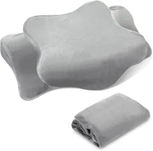 Cervical Neck Pillowcase (Only Pillowcase) with Zipper Ergonomic Pillow Cover Contour Pillow Cover Fuzzy Cases for Side Back Stomach Sleepers(Gray,Queen Size)
