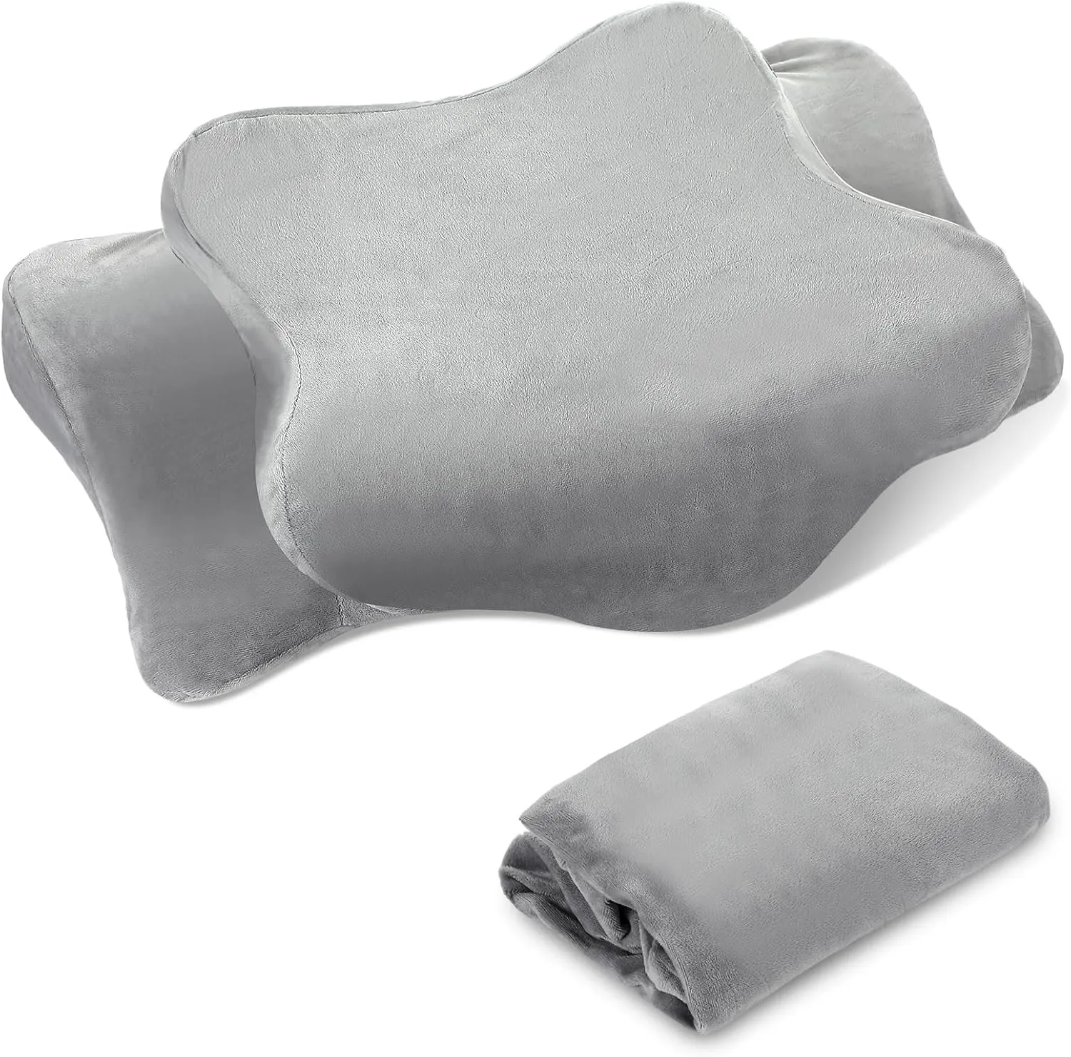 Cervical Neck Pillowcase (Only Pillowcase) with Zipper Ergonomic Pillow Cover Contour Pillow Cover Fuzzy Cases for Side Back Stomach Sleepers(Gray,Queen Size)