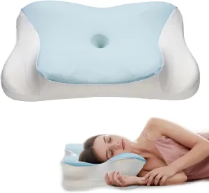 Cervical Pillow for Neck and Shoulder, Ergonomic Memory Foam Pillows for Sleeping with Washable Pillowcas - Blue