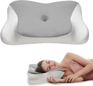 Cervical Pillow for Neck and Shoulder, Ergonomic Memory Foam Pillows for Sleeping with Washable Pillowcas - Gray