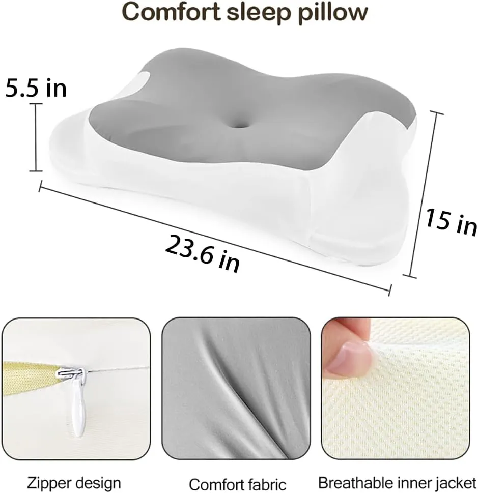 Cervical Pillow for Neck and Shoulder, Ergonomic Memory Foam Pillows for Sleeping with Washable Pillowcas - Gray