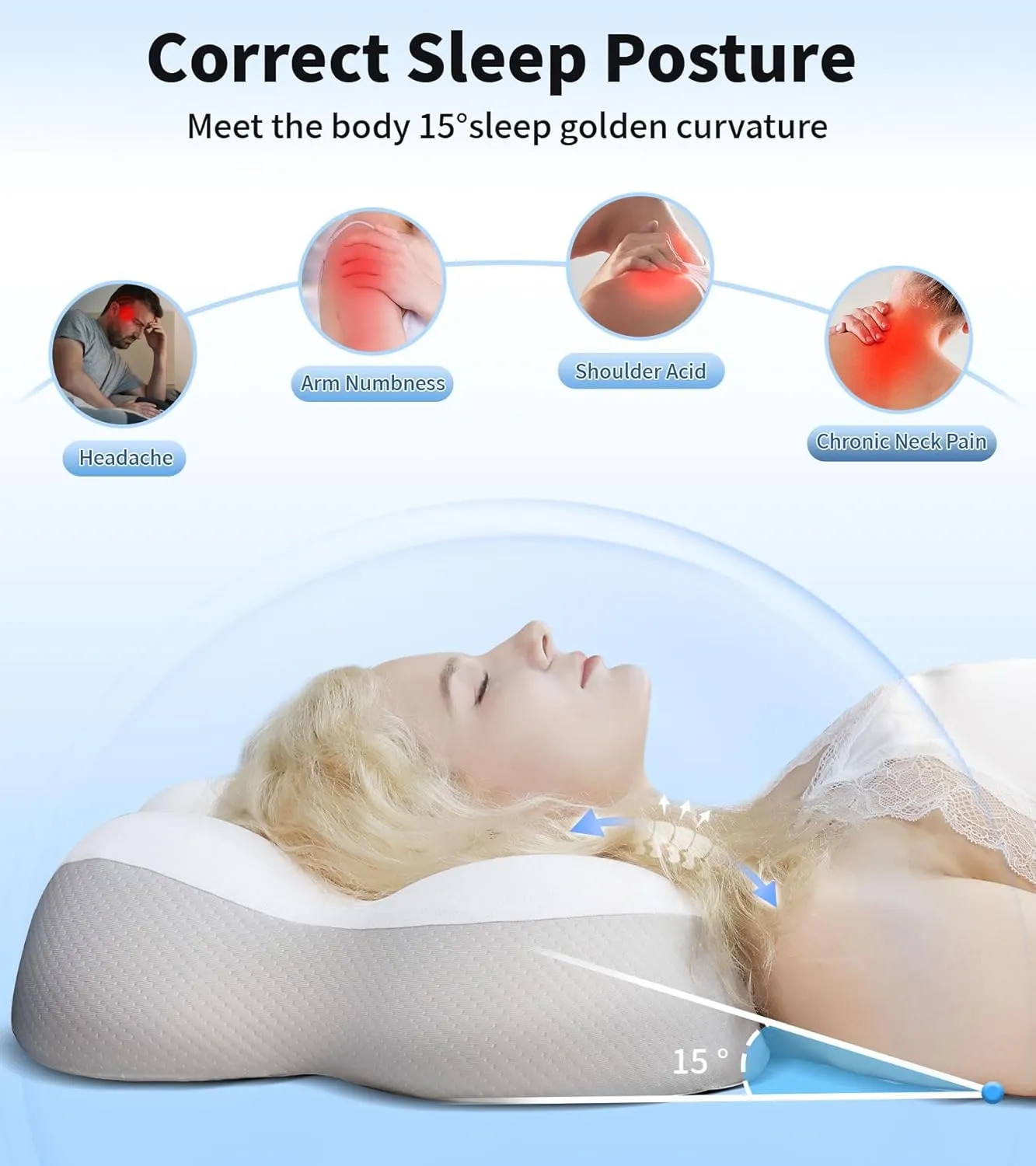 Cervical Pillow for Neck and Shoulder, Ergonomic Side Sleeper Pillow for Neck Support, Contour Memory Foam Pillows for Side Back & Stomach Sleepers with Cooling Pillowcase