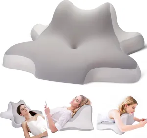 Cervical Pillow for Neck Pain Relief, Contour Memory Foam Pillow for Sleeping, Ergonomic Neck Support Pillow for Side Back Stomach Sleepers, Bed Pillows with Cooling Silk Pillowcase Grey