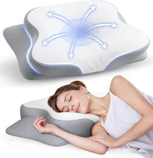 Cervical Pillow for Neck Pain Relief - Ergonomic Memory Foam Pillow with Cooling Case, Orthopedic Support Pillow for Pain Relief Support for Side, Back, Stomach Sleepers - Sleep Doctor Approved