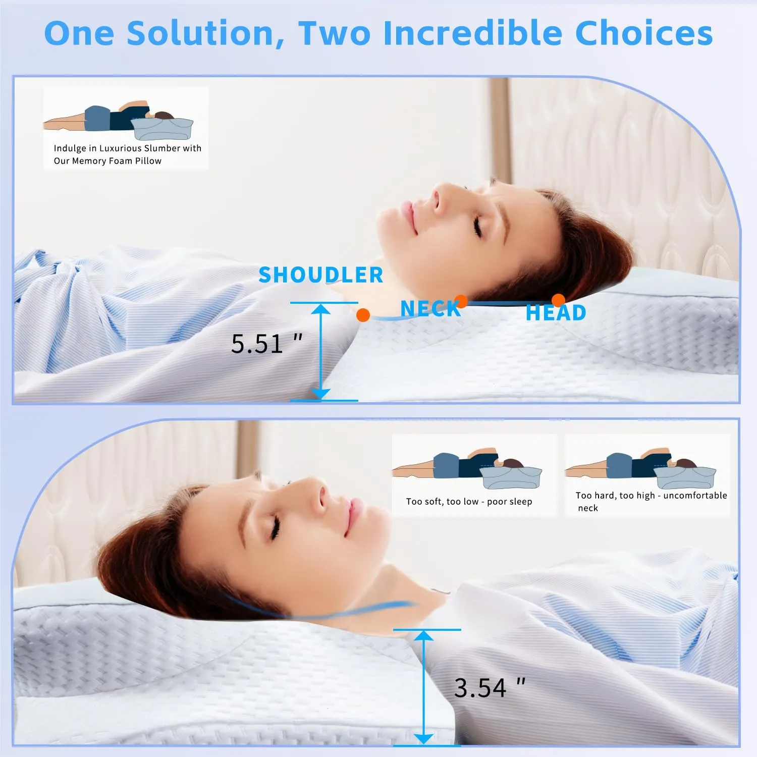 Cervical Pillow Neck Pain Alleviation, Hollow-Crafted Odorless Memory Foam Bed Pillow with Cooling Case, Adjustable Orthopedic Contour Pillow Ideal for Side & Back Sleepers