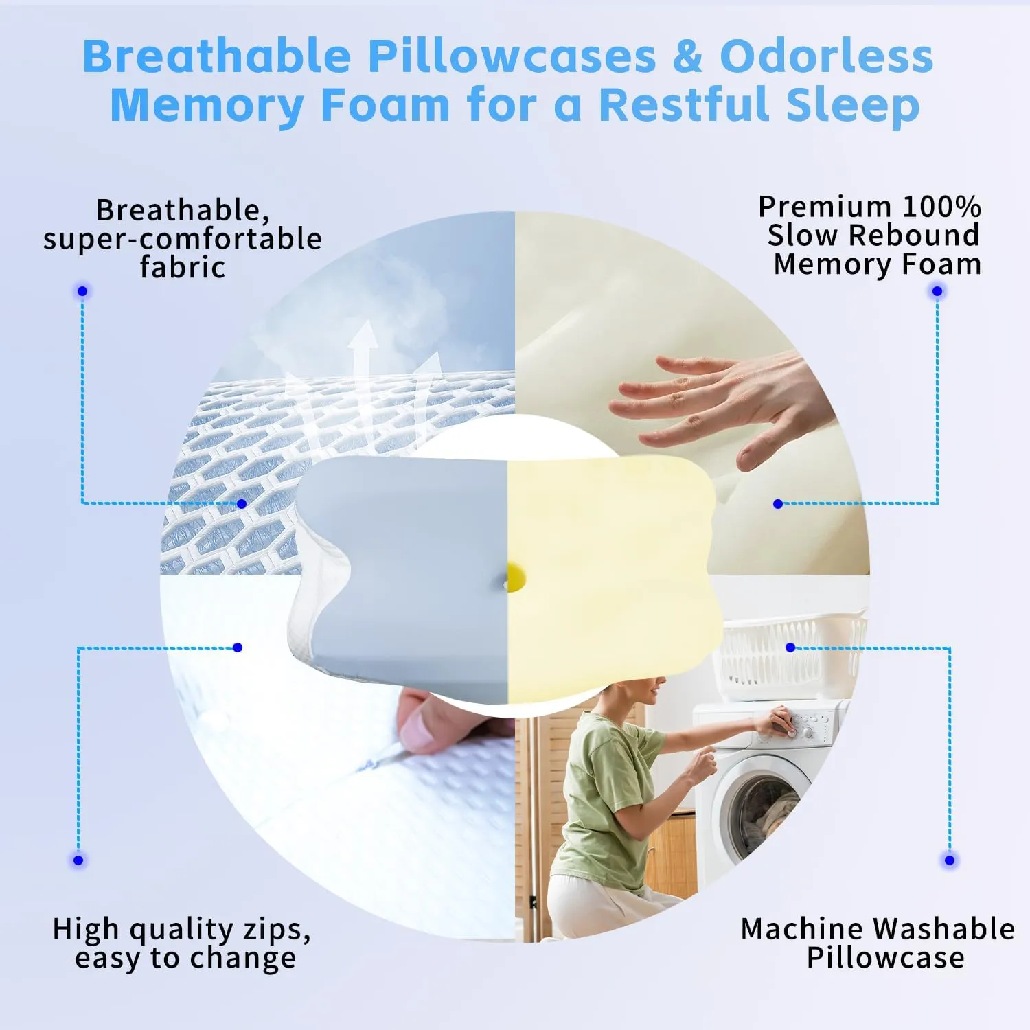 Cervical Pillow Neck Pain Alleviation, Hollow-Crafted Odorless Memory Foam Bed Pillow with Cooling Case, Adjustable Orthopedic Contour Pillow Ideal for Side & Back Sleepers