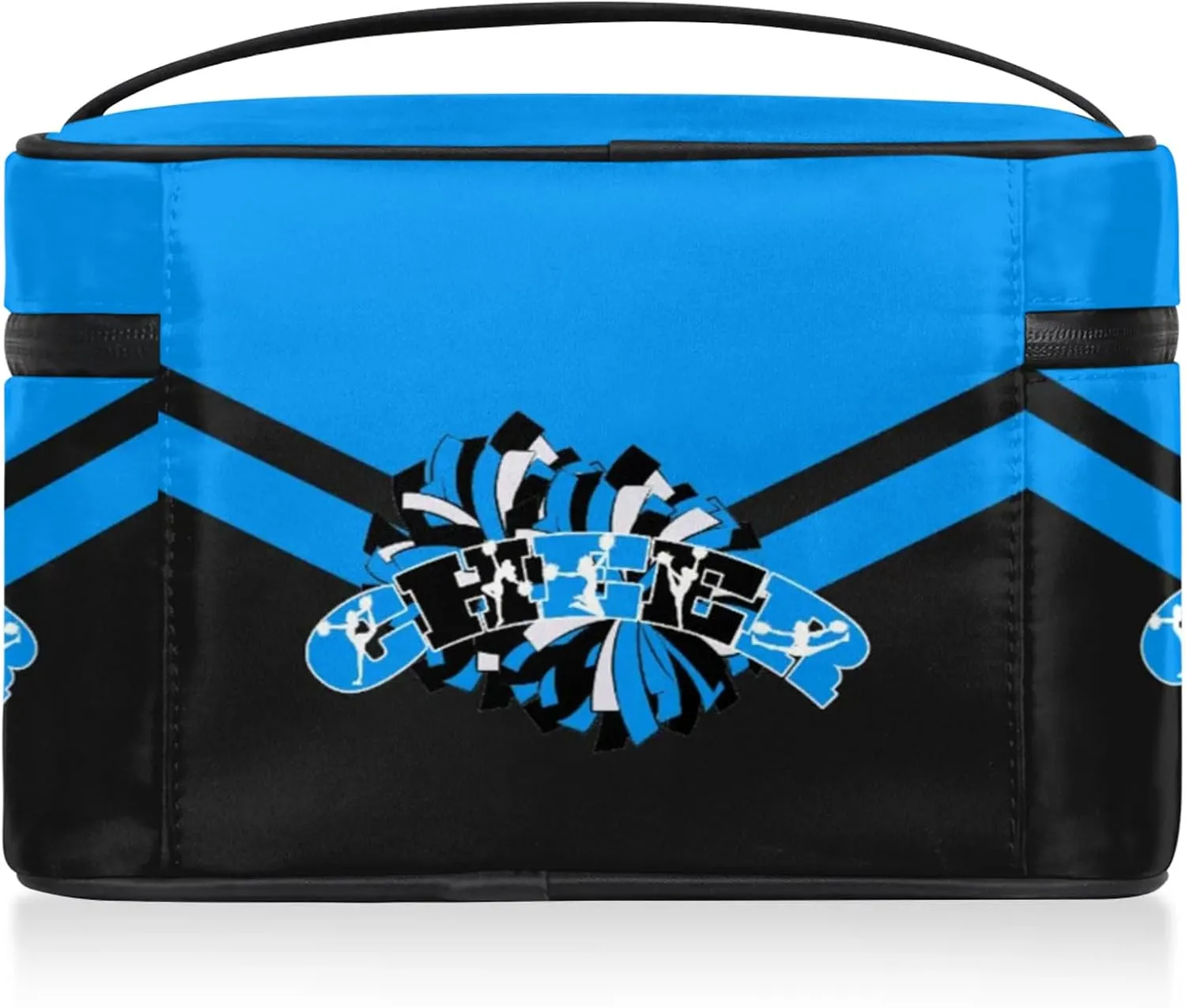 Cheer Custom Name Makeup Bag Personalized Large Cosmetic Case Portable Travel Make Up Organizer for Women Girls With Handle, Blue