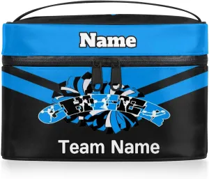 Cheer Custom Name Makeup Bag Personalized Large Cosmetic Case Portable Travel Make Up Organizer for Women Girls With Handle, Blue
