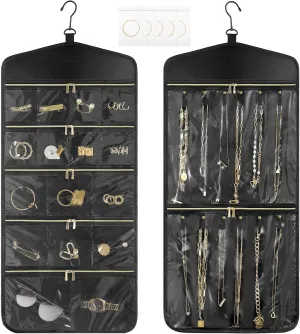 CHICECO Travel Jewelry Holder Organizer,Hanging Jewelry Organizer Storage With Zippered Pockets for Cloest,Wall,Door,Jewelry Holder for Earrings, Necklaces