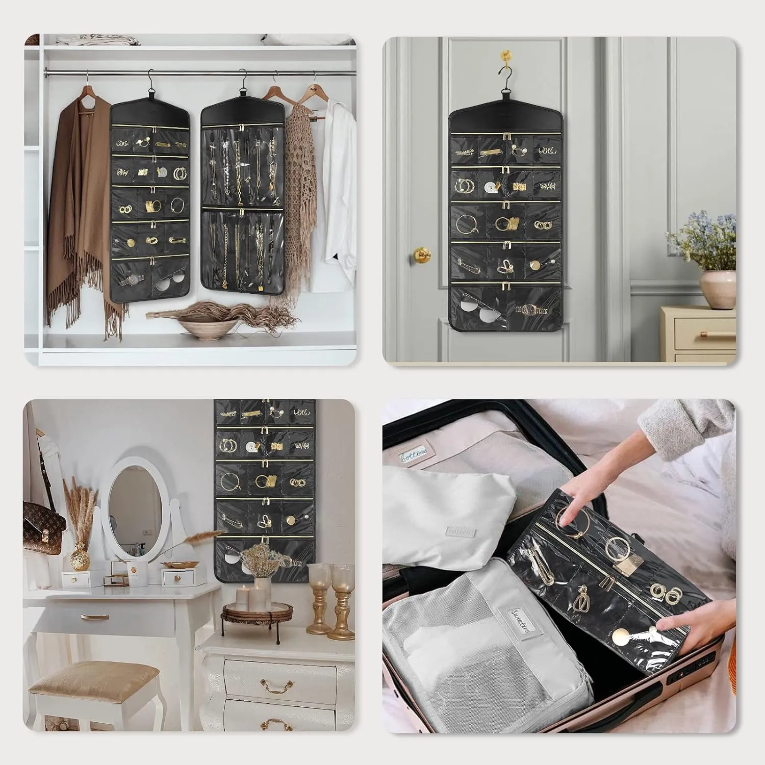 CHICECO Travel Jewelry Holder Organizer,Hanging Jewelry Organizer Storage With Zippered Pockets for Cloest,Wall,Door,Jewelry Holder for Earrings, Necklaces