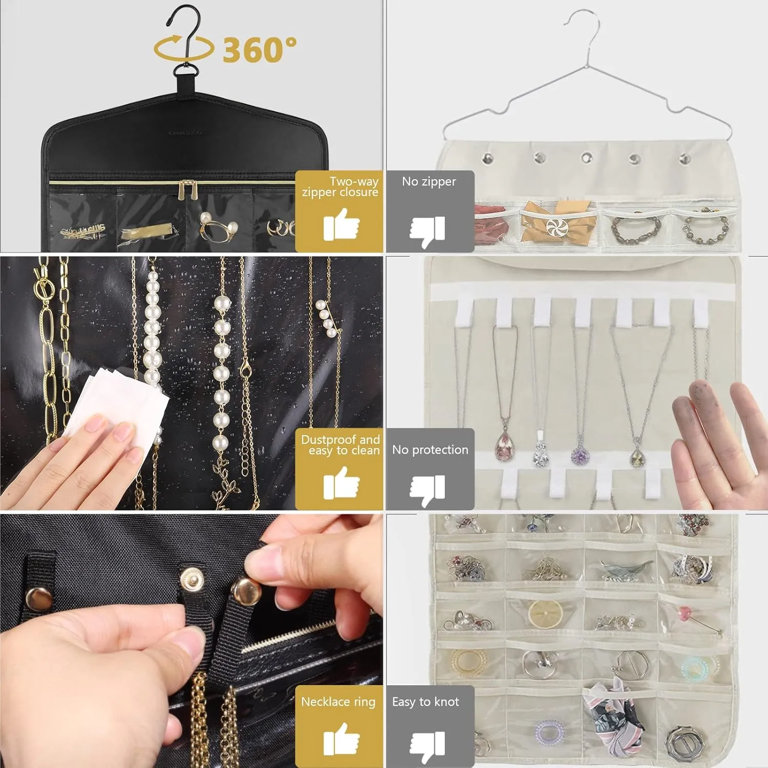 CHICECO Travel Jewelry Holder Organizer,Hanging Jewelry Organizer Storage With Zippered Pockets for Cloest,Wall,Door,Jewelry Holder for Earrings, Necklaces
