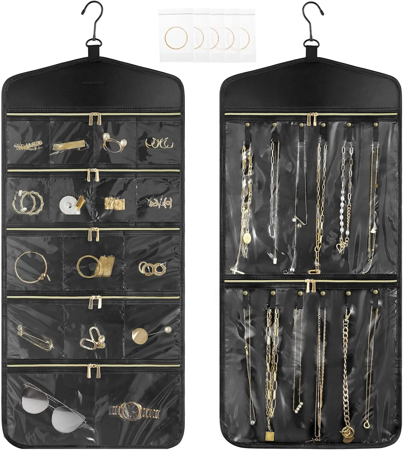 CHICECO Travel Jewelry Holder Organizer,Hanging Jewelry Organizer Storage With Zippered Pockets for Cloest,Wall,Door,Jewelry Holder for Earrings, Necklaces