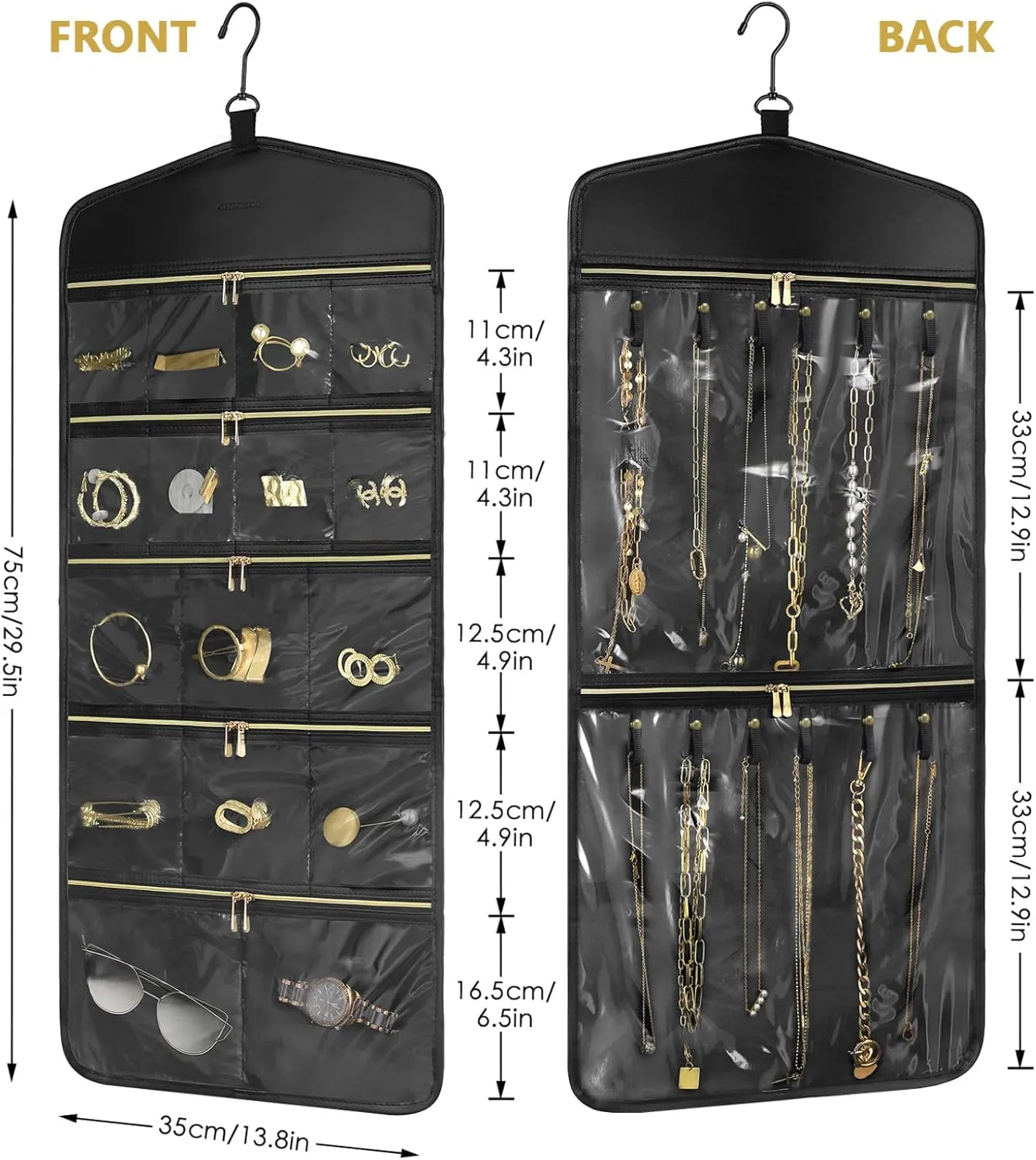 CHICECO Travel Jewelry Holder Organizer,Hanging Jewelry Organizer Storage With Zippered Pockets for Cloest,Wall,Door,Jewelry Holder for Earrings, Necklaces
