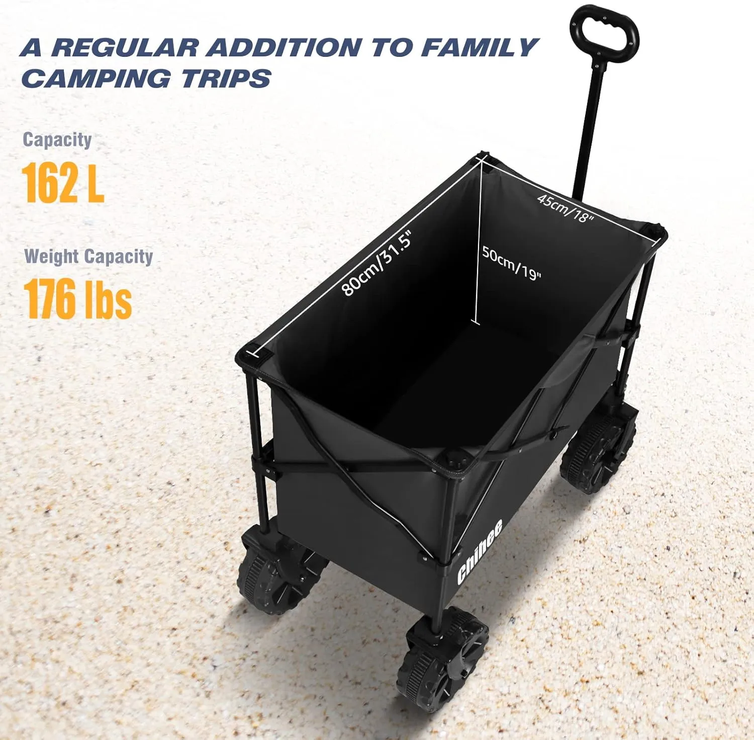 Chihee Folding Beach Wagon Cart Garden Cart Heavy-Duty with 2 Cup Holders,Camp Cart for All-Terrain Wheels with Braking System Large Capacity Removable Fabric,for Sporting Events,Camping,Beach Trips