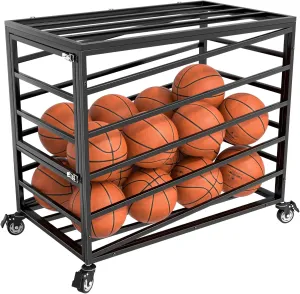 Chooga Ball Cart with Lockable Wheels & Side Door, Basketball Storage Bin with Lid for Indoor Outdoor, Multi-Sport Rolling Exercise Ball Organizer Sports Equipment, Ball Holder for Gym, School, Club