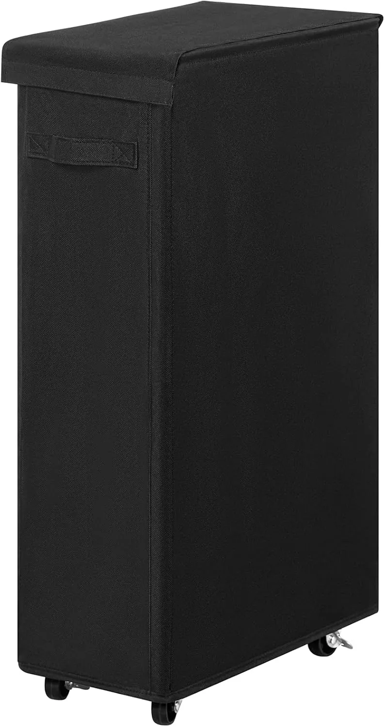 Chrislley 65L Slim Laundry Hamper with Lid Narrow Rolling Laundry Basket with Wheels Upgrade Foldable Dirty Clothes Hamper Portable Skinny Hamper Storage Bins (27.56 inches, black)