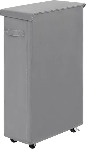 Chrislley 65L Slim Laundry Hamper with Lid Narrow Rolling Laundry Basket with Wheels Upgrade Foldable Dirty Clothes Hamper Portable Skinny Hamper Storage Bins (27.56 inches, Grey)