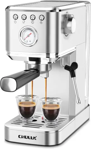 CHULUX Slim Espresso Machine with Milk Frother Steam Wand, 20 Bar Professional Italian Pump Semi Automatic Espresso Coffee Machine for Home Cappuccino & Latte Maker