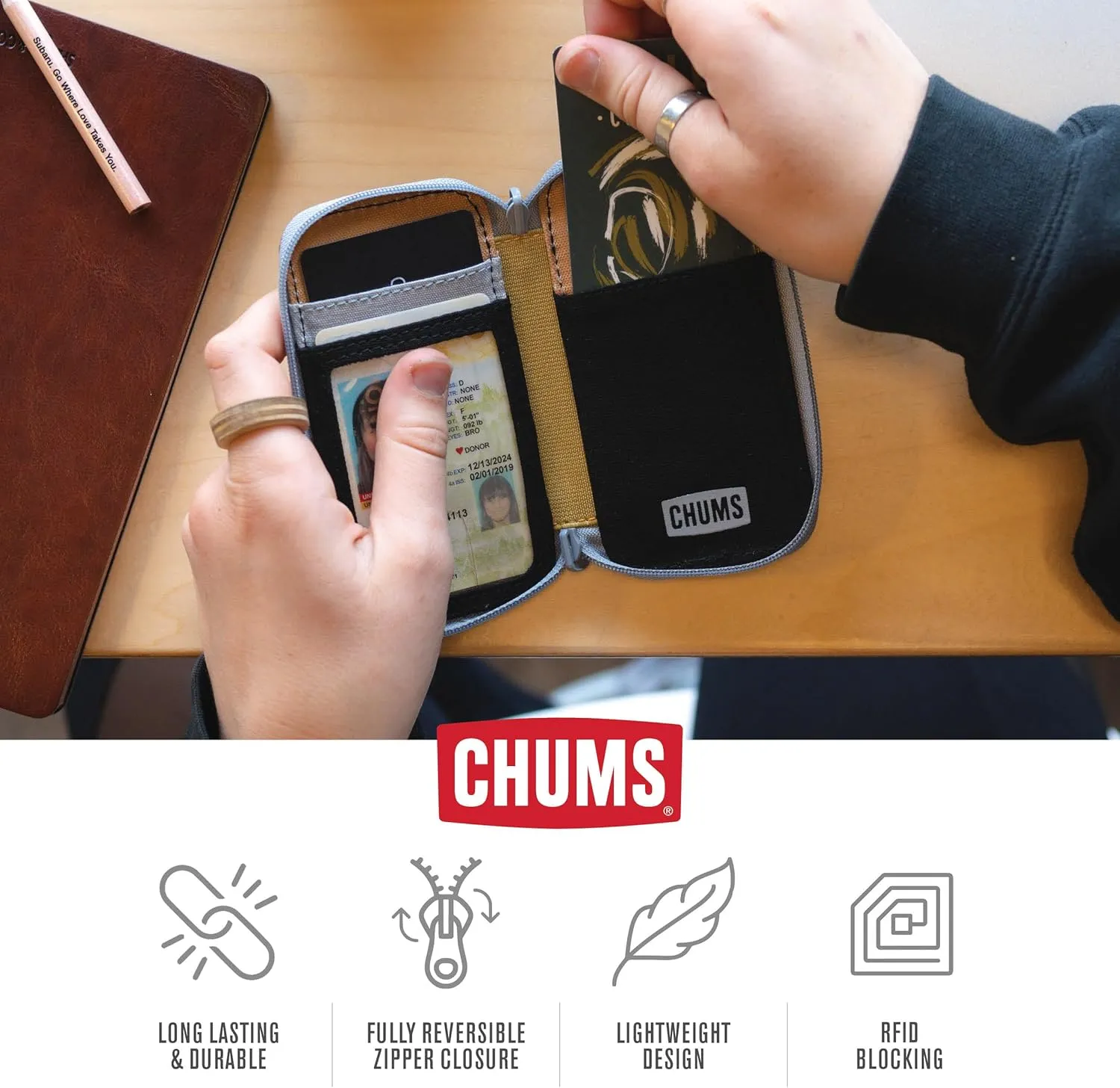Chums Reversi Polyester Wallet – Reversible Zippered Pouch for Men and Women (Tree Waves)