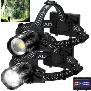 Cinlinso Headlamp Rechargeable, 2Pack 3000 Lumens Super Bright LED Head Lamp with 4 Modes, 90° Adjustable Head Lights for Forehead, IPX6 Waterproof HeadLamps for Adults Camping Hunting