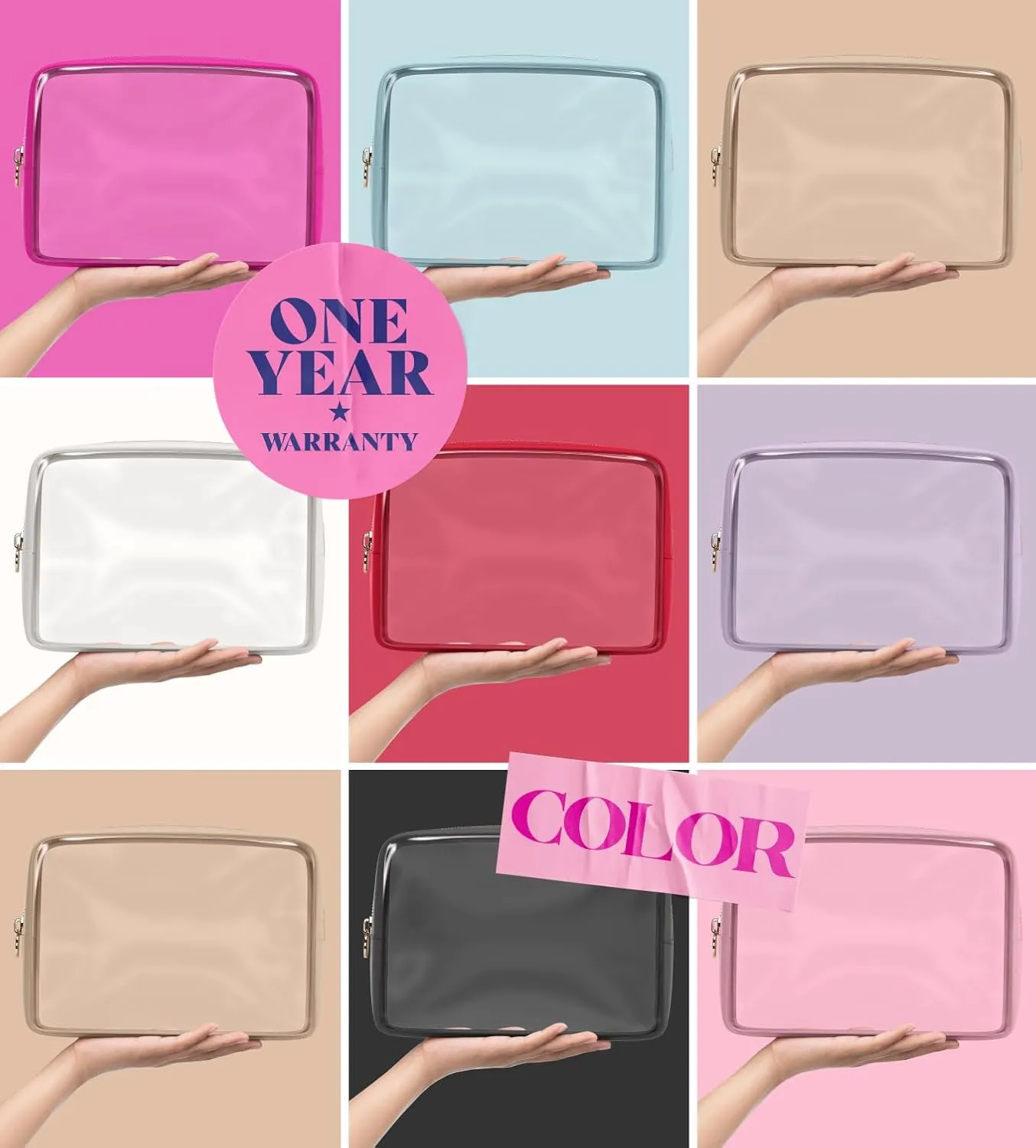 Clear Makeup Bag Zipper Pouch, Transparent Cosmetic Case Organizer, TSA Approved Travel Toiletry Case, Travel Accessories Essentials Makeup Tote for Women, Large Cute Make up Bag for Purse - Sky