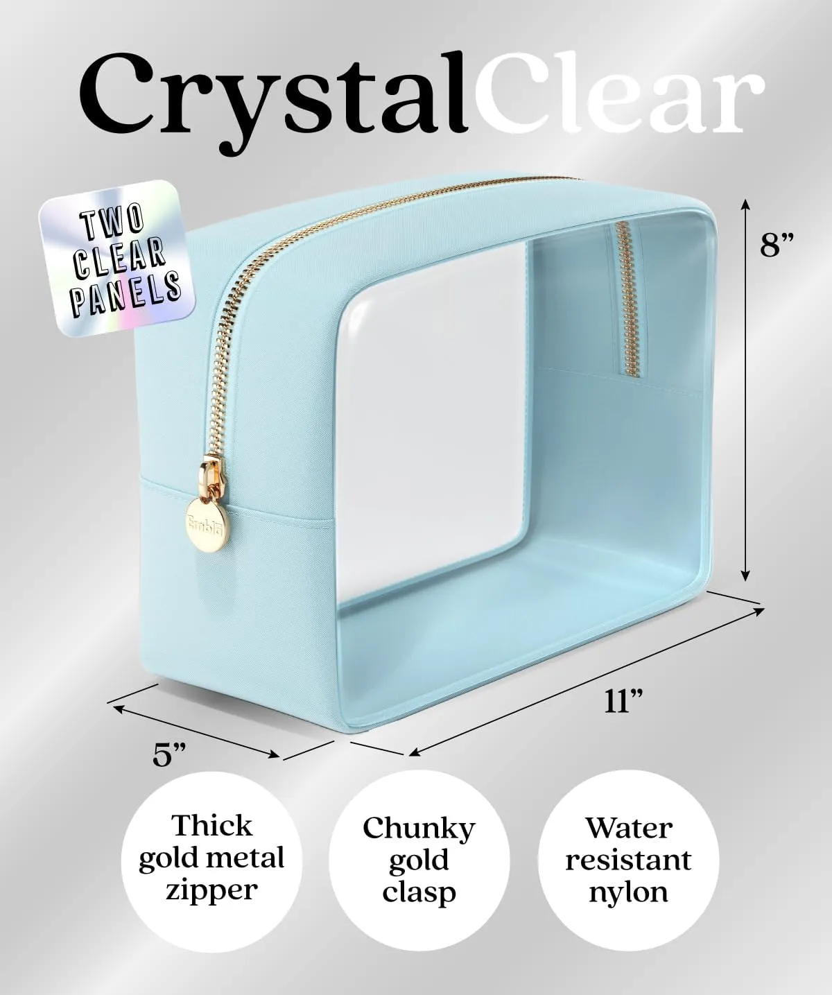 Clear Makeup Bag Zipper Pouch, Transparent Cosmetic Case Organizer, TSA Approved Travel Toiletry Case, Travel Accessories Essentials Makeup Tote for Women, Large Cute Make up Bag for Purse - Sky