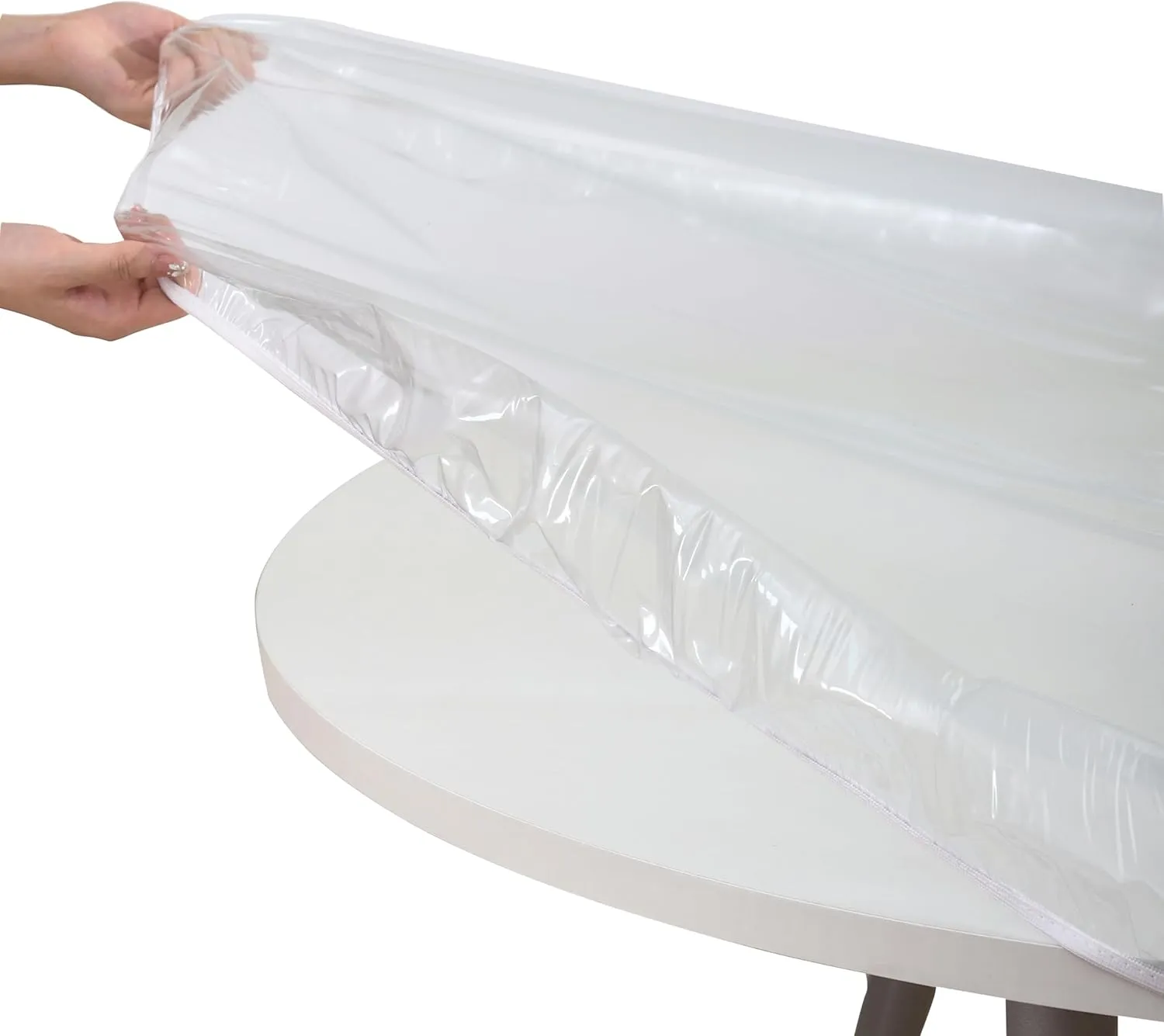 Clear Round Vinyl Fitted Tablecloth Waterproof Oilcloth Heavy Duty Elasticized Table Cover Elastic Edge Design Plastic Tablecloth Protector for Round Table