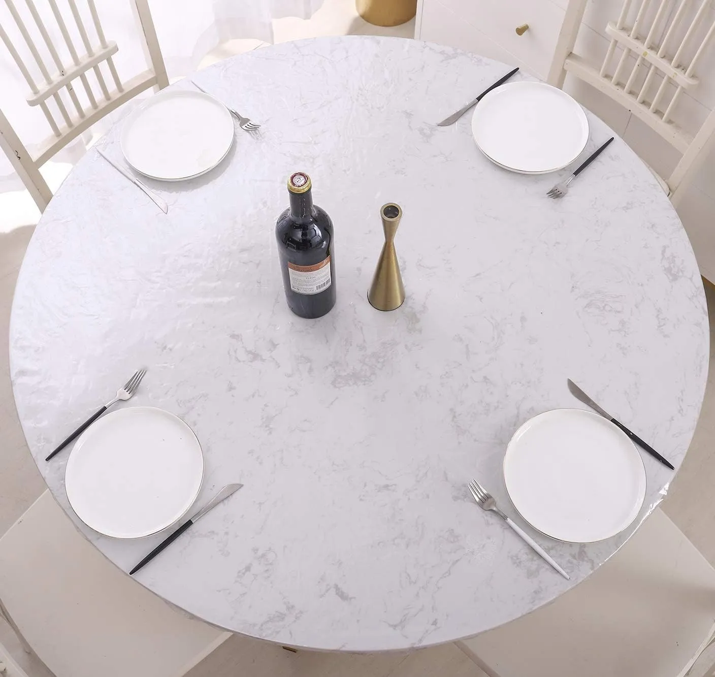 Clear Round Vinyl Fitted Tablecloth Waterproof Oilcloth Heavy Duty Elasticized Table Cover Elastic Edge Design Plastic Tablecloth Protector for Round Table