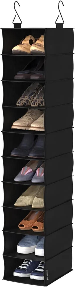 ClosetMaid 20502 10-Shelf Fabric Hanging Closet Organizer for Shoes, Hats, Handbags, Clothes with Charcoal Black Finish