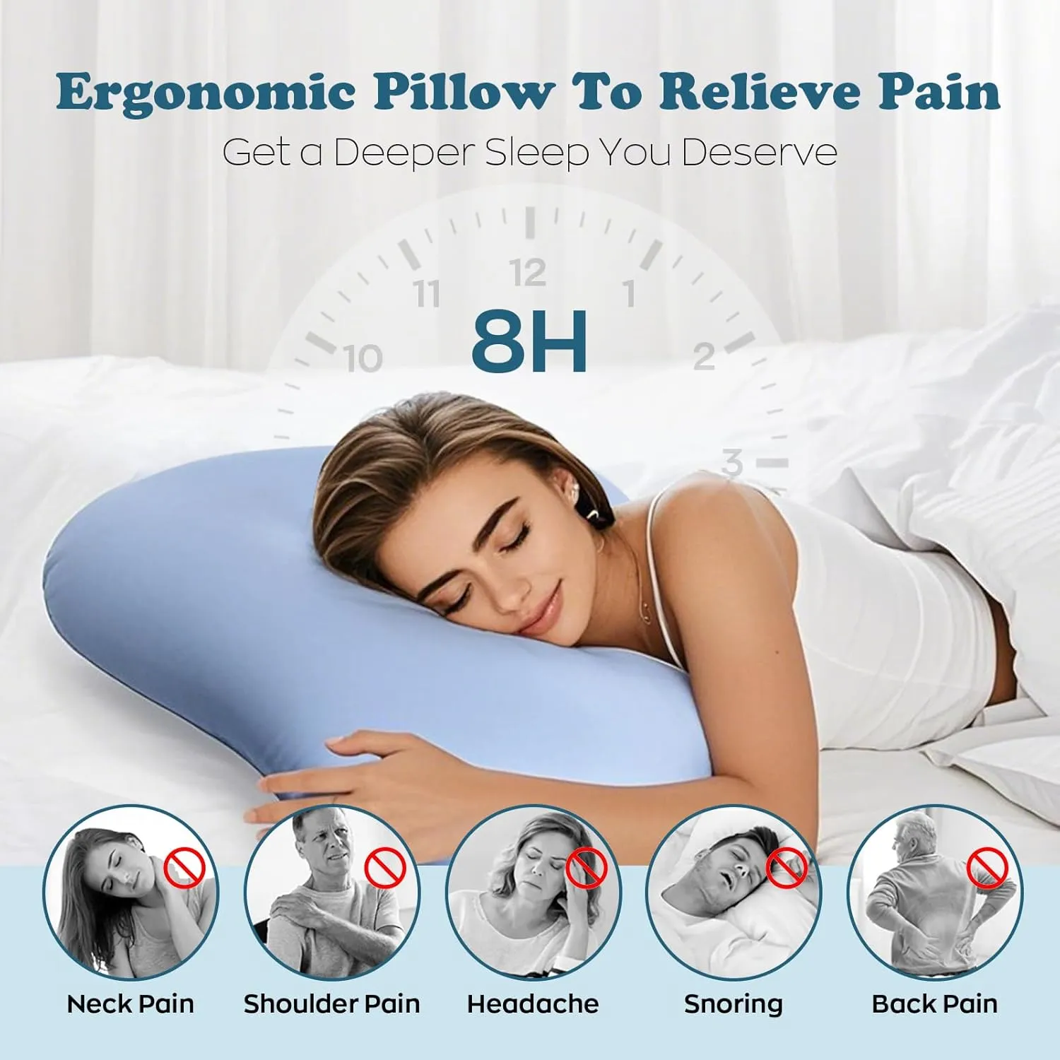 Cloud Contour Memory Foam Pillow Ergonomic Design for Sleeping Comfortably and Reducing Snoring Neck and Cervical Pillow with Cooling Pillowcase Blue