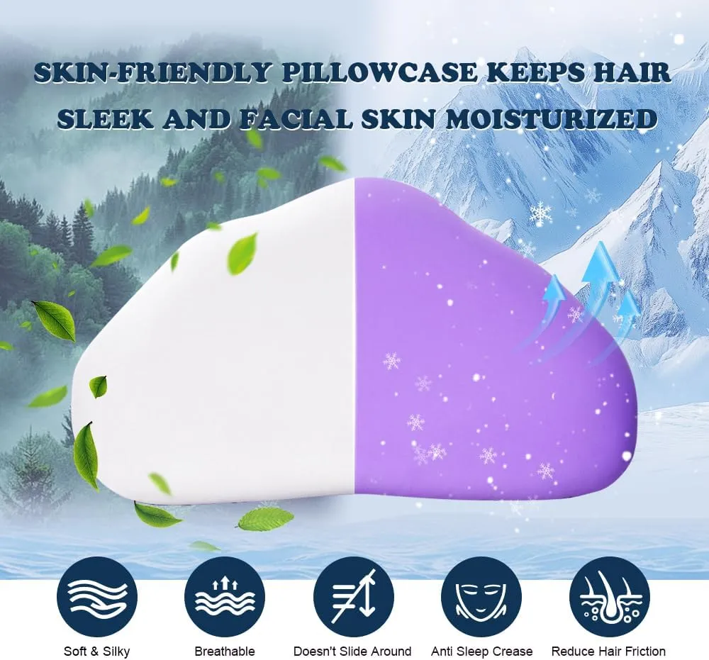 Cloud Contour Memory Foam Pillow Ergonomic Design for Sleeping Comfortably and Reducing Snoring Neck and Cervical Pillow with Cooling Pillowcase Purple