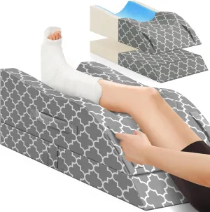 CloudBliss Leg Elevation Pillow, Adjustable Cooling Memory Foam, Summer Ice Sick Cover, Wedge Pillow for Surgery & Blood Circulation & Swelling, Knee Pillows for Back Knee Hip Ankles Pain, Rest Grey