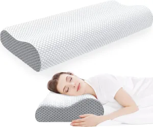 CloudBliss Memory Foam Pillow, Ergonomic Neck Contour Cervical Pillow for Neck and Shoulder Pain, Orthopedic Pillow for Neck Pain Relief, for Sleeping Side, Back, Stomach Sleepers - Grey, King