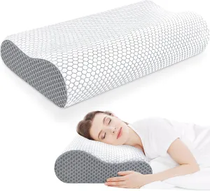 CloudBliss Memory Foam Pillow, Ergonomic Neck Contour Cervical Pillow for Neck and Shoulder Pain, Orthopedic Pillow for Neck Pain Relief, for Sleeping Side, Back, Stomach Sleepers - Grey, Standard