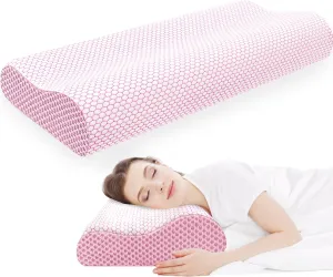 CloudBliss Memory Foam Pillow, Ergonomic Neck Contour Cervical Pillow for Neck and Shoulder Pain, Orthopedic Pillow for Neck Pain Relief, for Sleeping Side, Back, Stomach Sleepers - Pink, King