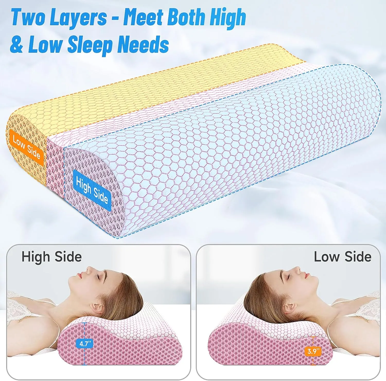 CloudBliss Memory Foam Pillow, Ergonomic Neck Contour Cervical Pillow for Neck and Shoulder Pain, Orthopedic Pillow for Neck Pain Relief, for Sleeping Side, Back, Stomach Sleepers - Pink, Standard