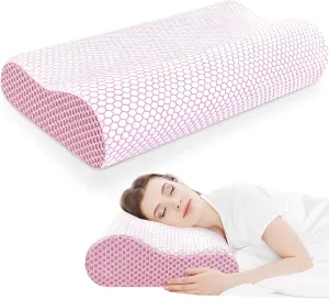 CloudBliss Memory Foam Pillow, Ergonomic Neck Contour Cervical Pillow for Neck and Shoulder Pain, Orthopedic Pillow for Neck Pain Relief, for Sleeping Side, Back, Stomach Sleepers - Pink, Standard