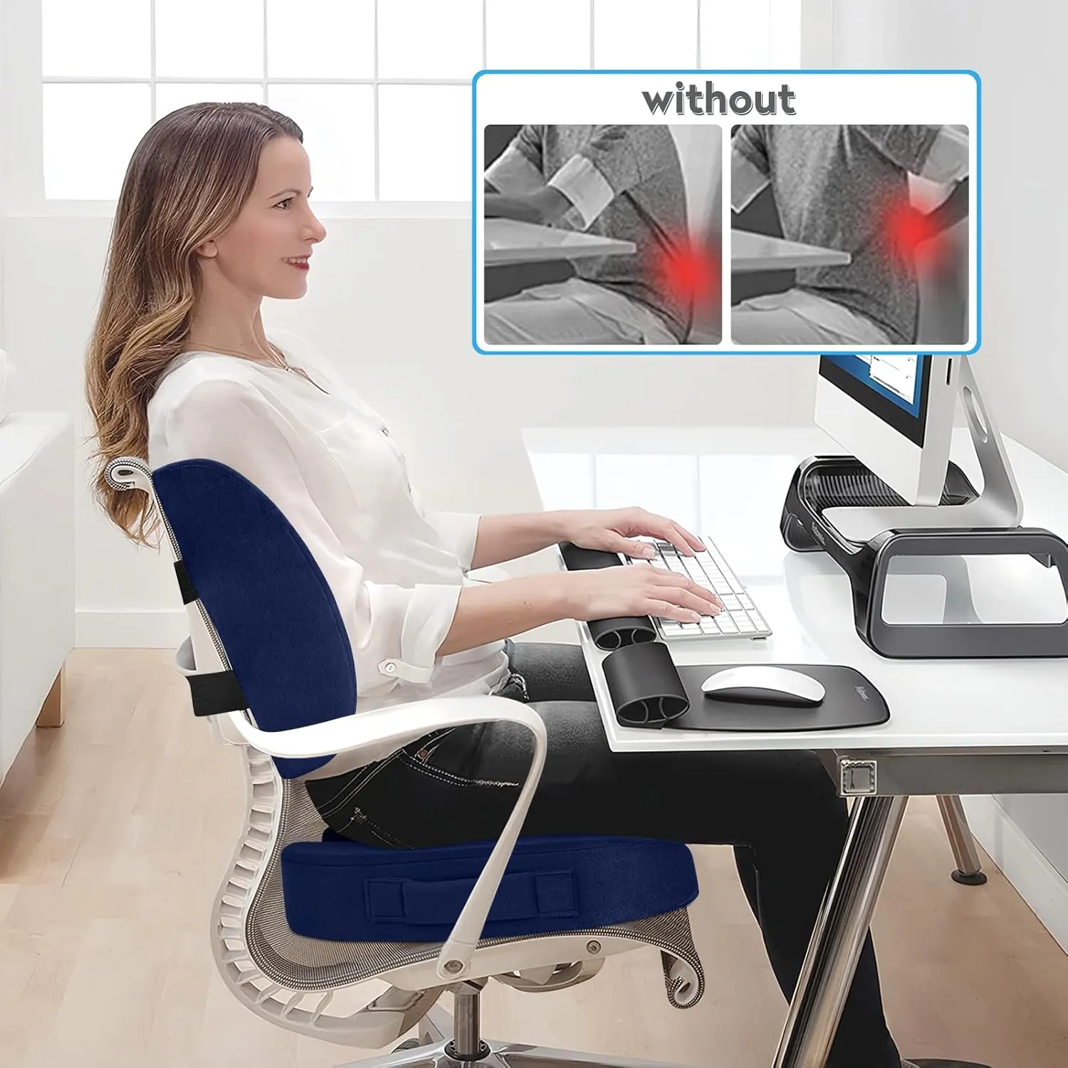 CloudBliss Seat Cushion,Office Chair Cushion,Car Seat Cushion,Lumbar Support Pillow for Office Chair,Back Support Memory Foam Pillow Coccyx Cushion for Tailbone Pain,Sciatica & Back Pain Relief -Blue