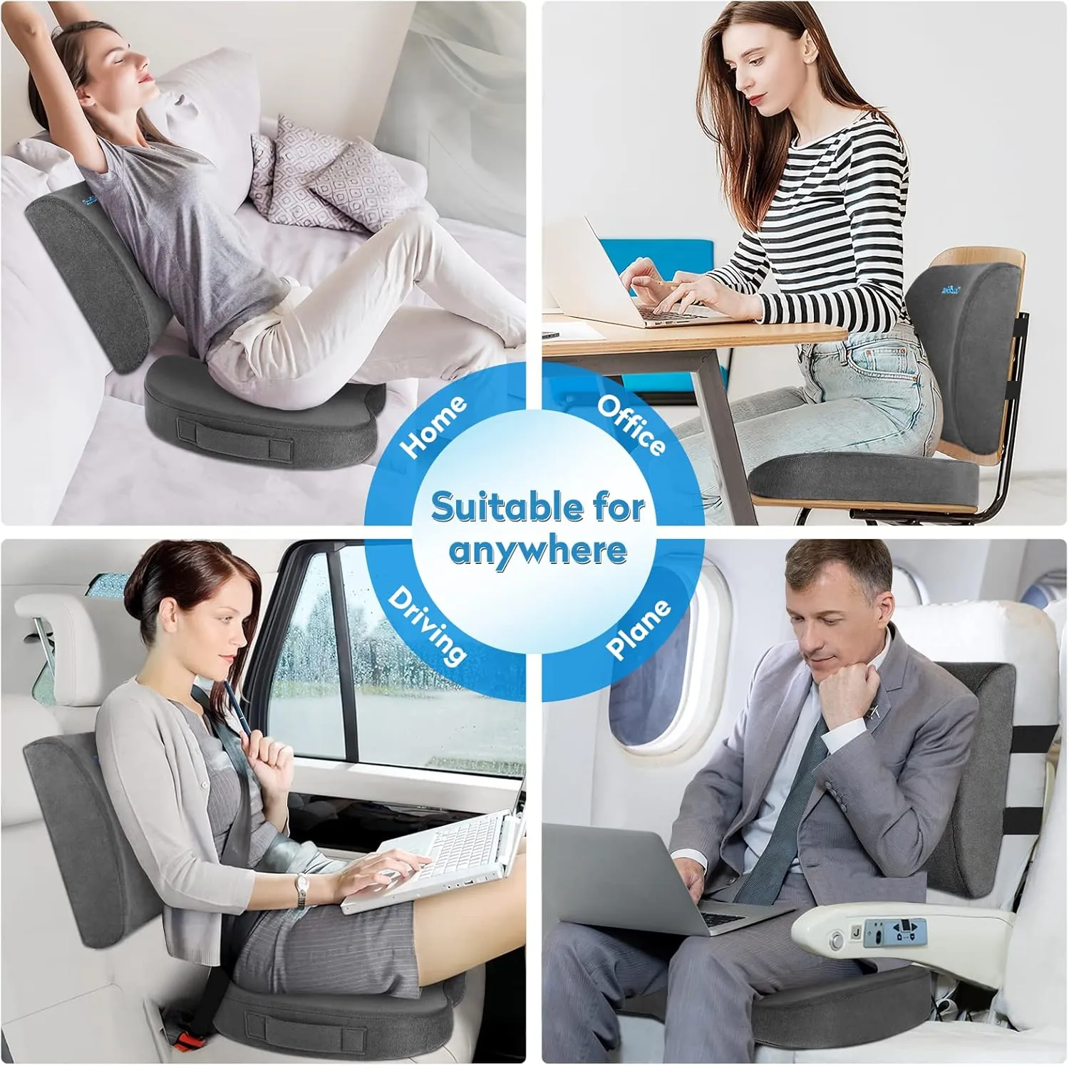 CloudBliss Seat Cushion,Office Chair Cushion,Car Seat Cushion,Lumbar Support Pillow for Office Chair,Back Support Memory Foam Pillow Coccyx Cushion for Tailbone Pain,Sciatica & Back Pain Relief -Grey