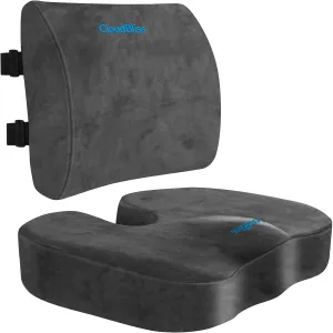CloudBliss Seat Cushion,Office Chair Cushion,Car Seat Cushion,Lumbar Support Pillow for Office Chair,Back Support Memory Foam Pillow Coccyx Cushion for Tailbone Pain,Sciatica & Back Pain Relief -Grey