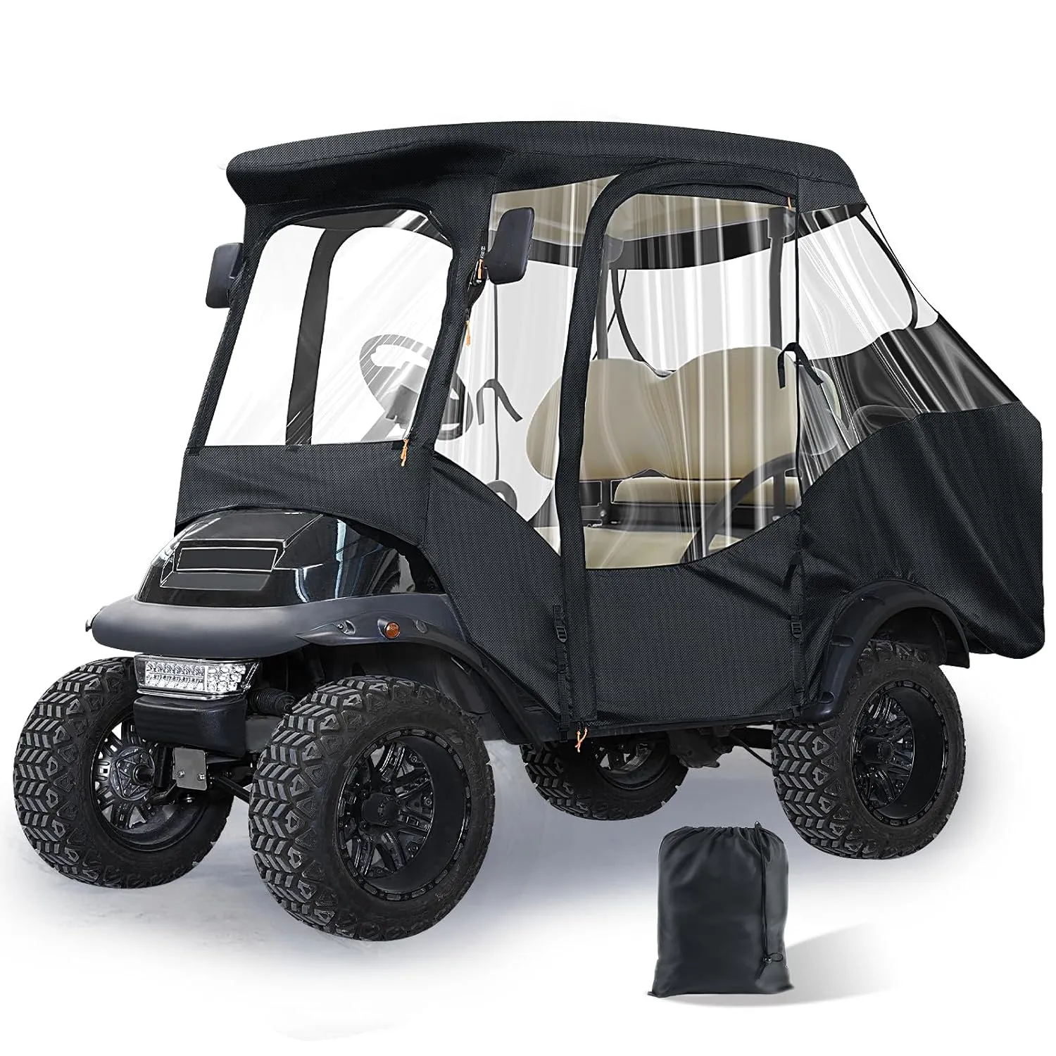 Club Car Precedent Enclosure, Golf Cart Enclosure Suitable for 4 Passager Club Car Precedent Model, 600D Waterproof Heavy Duty Rain Cover with 4-Sided Clear PVC Windows & Zippered Doors