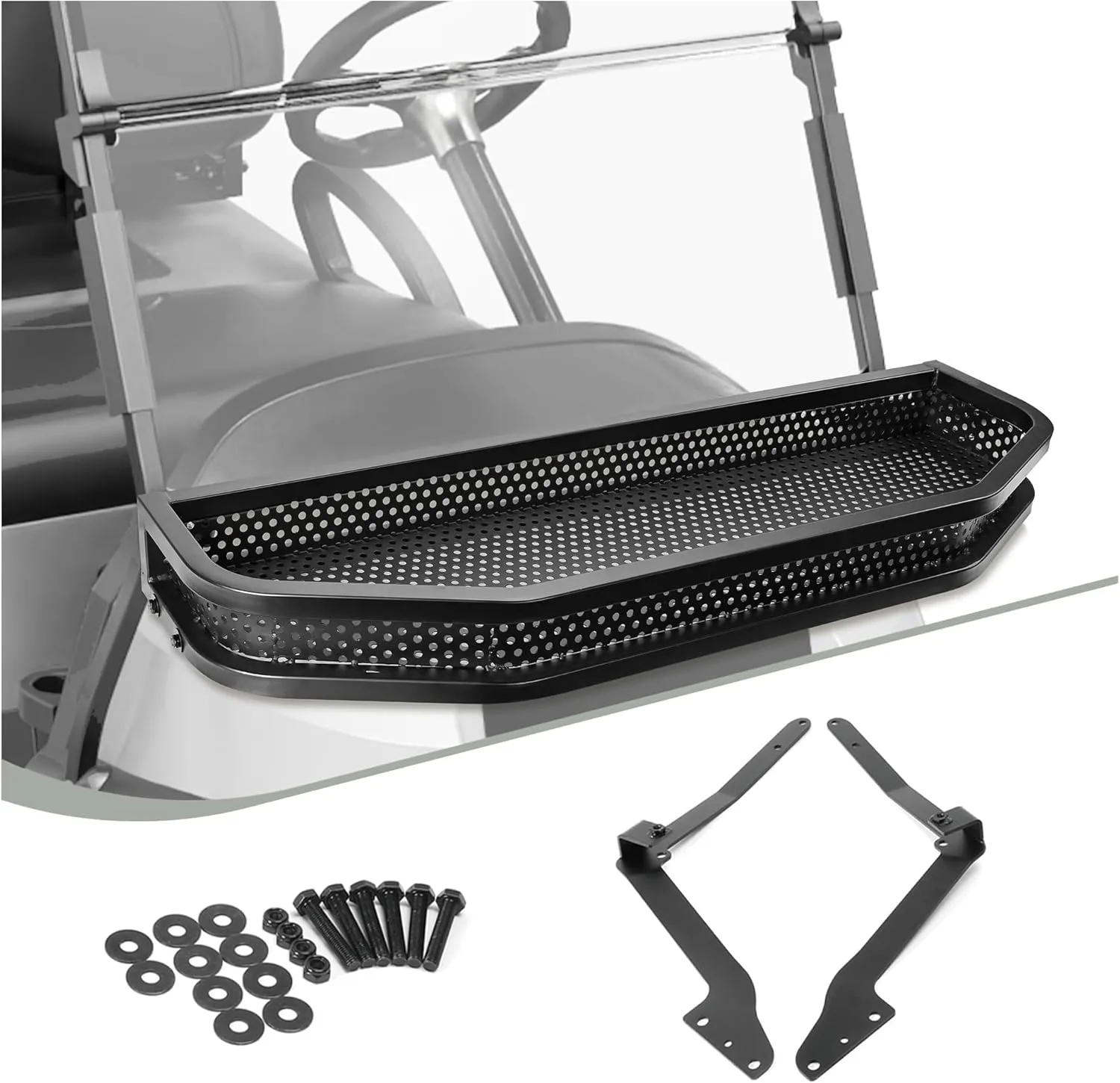 Club Car Precedent Front Cargo Basket Clay Outer Utility with Mounting Brakets for Gas & Electric Golf Carts, Heavy-Duty Steel Drop Mesh Storage Rack