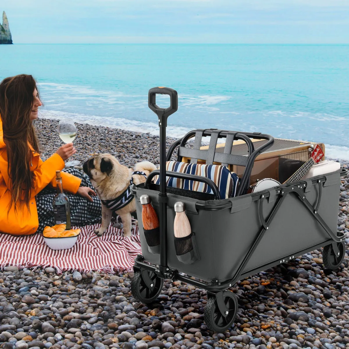Collapsible Foldable Wagon Cart with Adjustable Handlebar