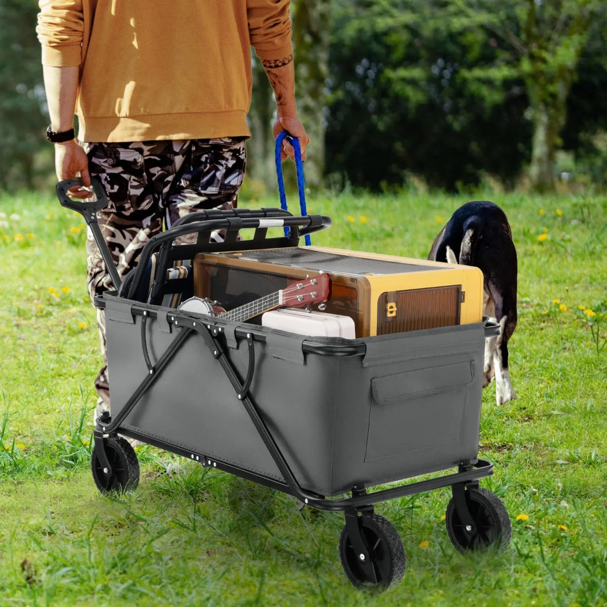 Collapsible Foldable Wagon Cart with Adjustable Handlebar